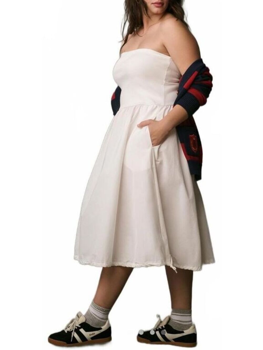 NWT Anthropologie Daily Practice White Strapless Cotton Midi Dress Size Large